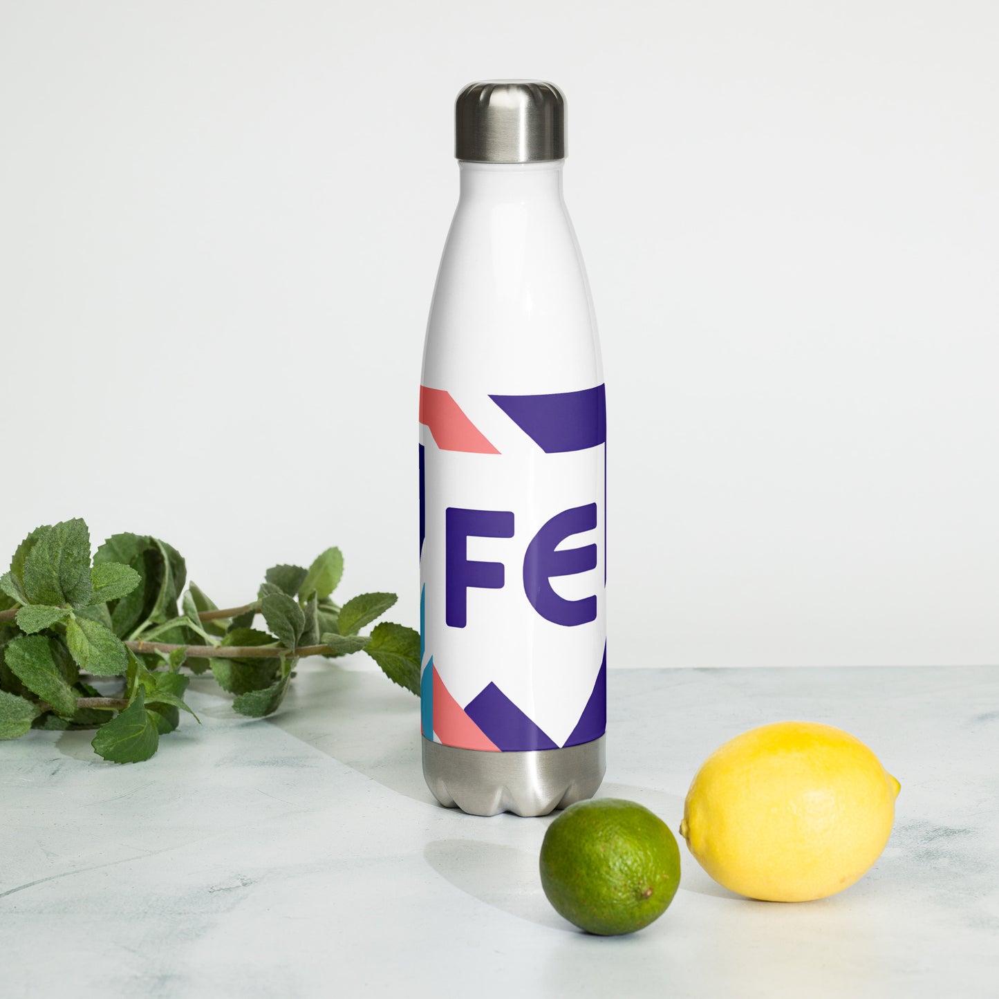 Fe white with colors - Stainless steel water bottle